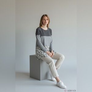 L & S cardigan top tunic boho style multicolored striped cheetah print Small